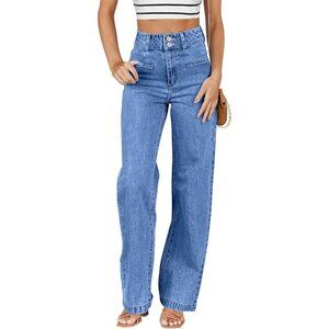 Women's High Waisted Straight Leg Jeans Durable Stretchy Fabric Welt Pockets